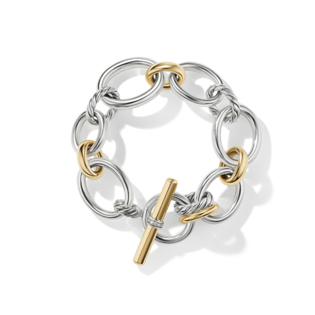 David Yurman DY Mercer Link Bracelet in Sterling Silver and 18k Yellow Gold, 8 inches 0