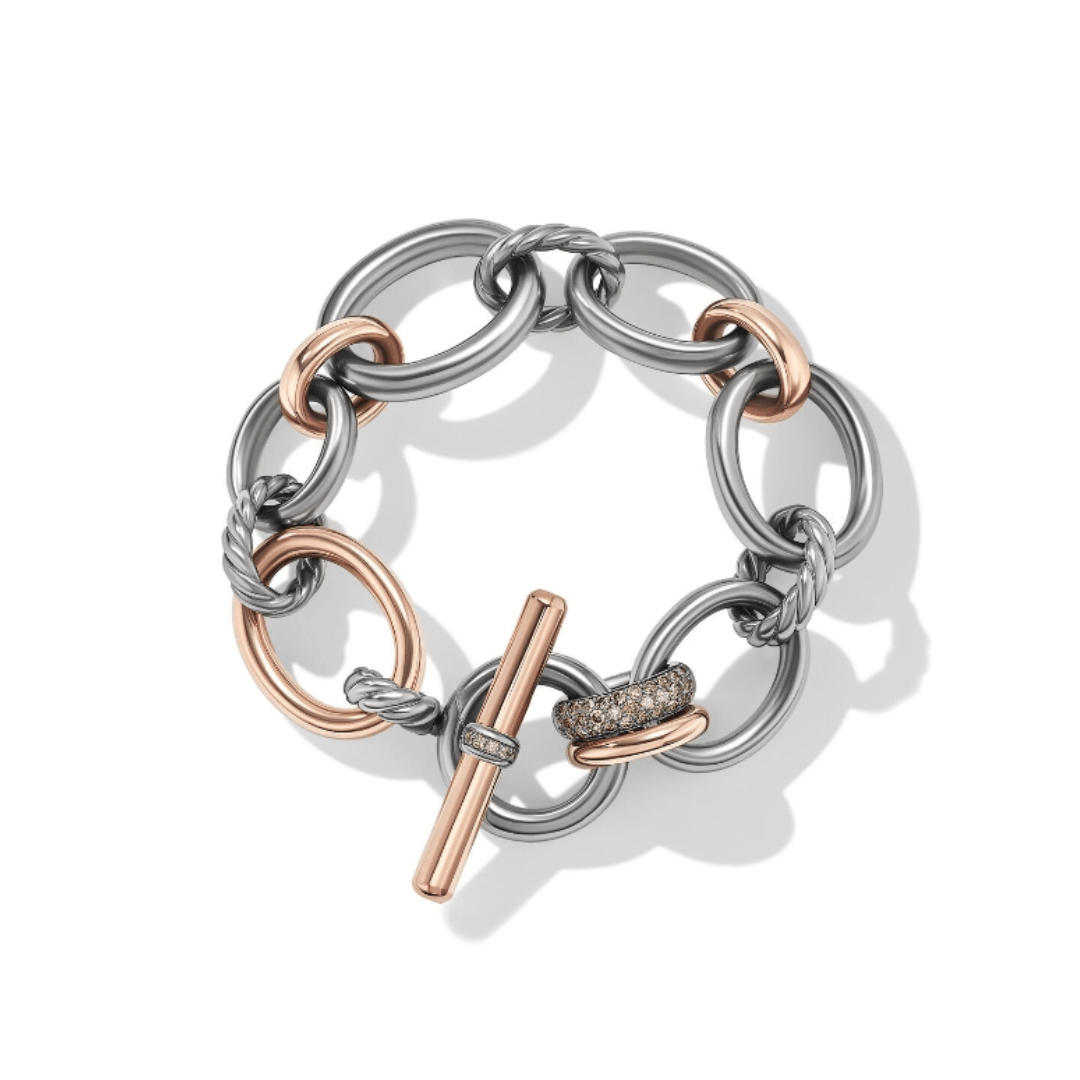 David Yurman DY Mercer Link Bracelet in Sterling Silver and 18k Rose Gold, 8 inches 0