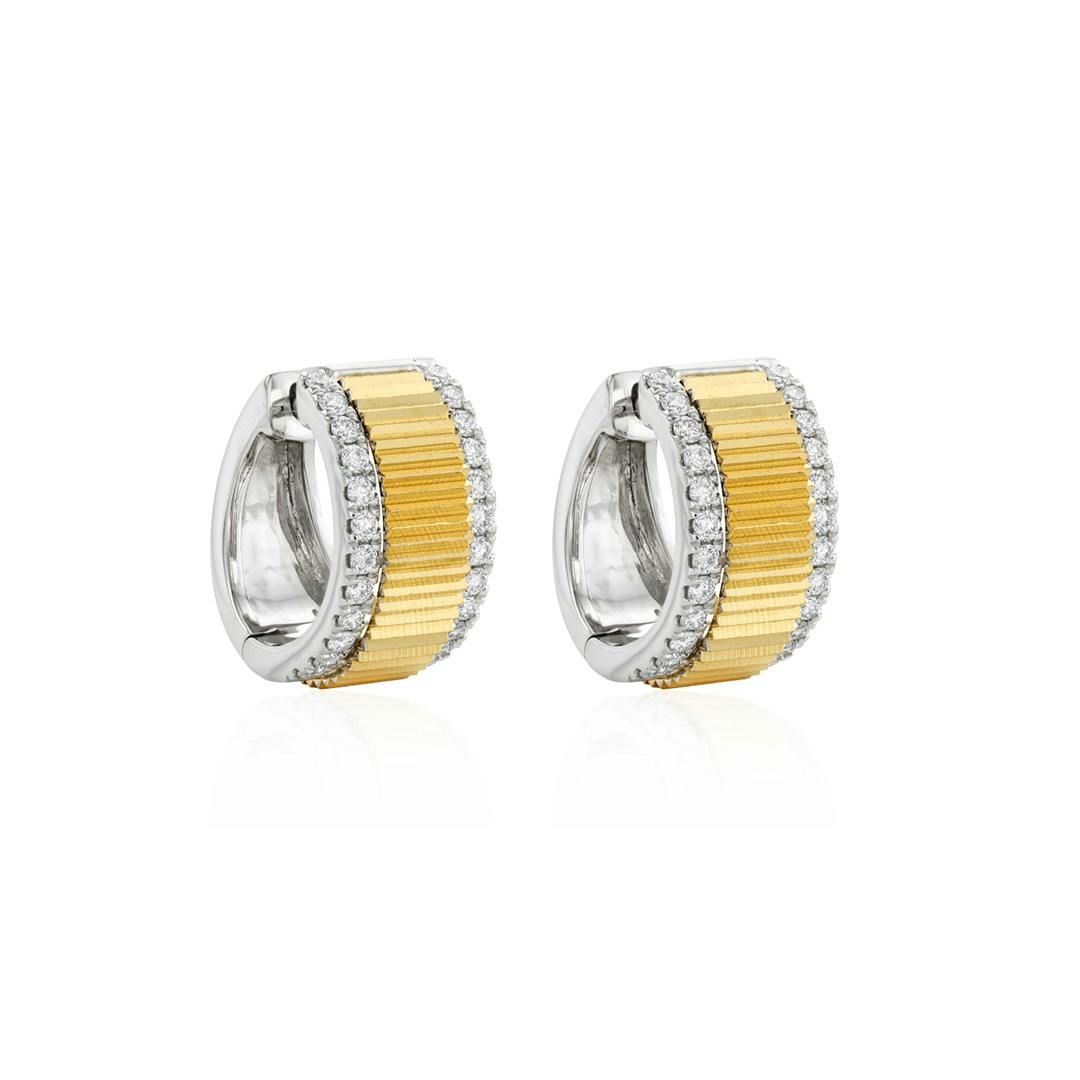 14k Yellow Gold Fluted Diamond Huggie Hoop Earrings 1