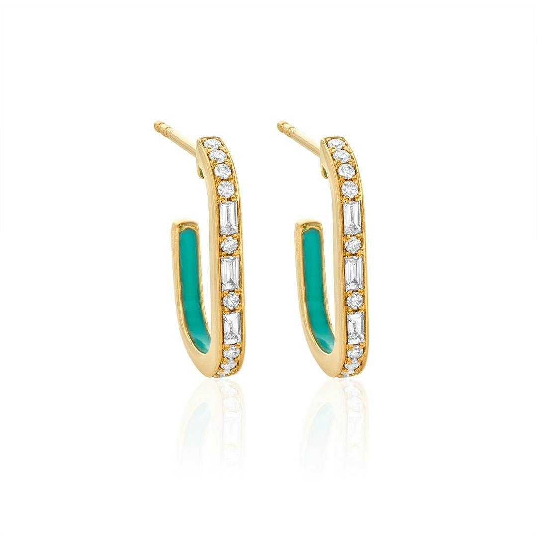 J Hoops with Diamonds and Teal Enamel 0