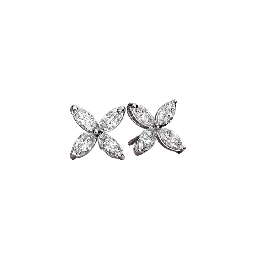 White Gold & Marquise Diamond Flower Earrings 0