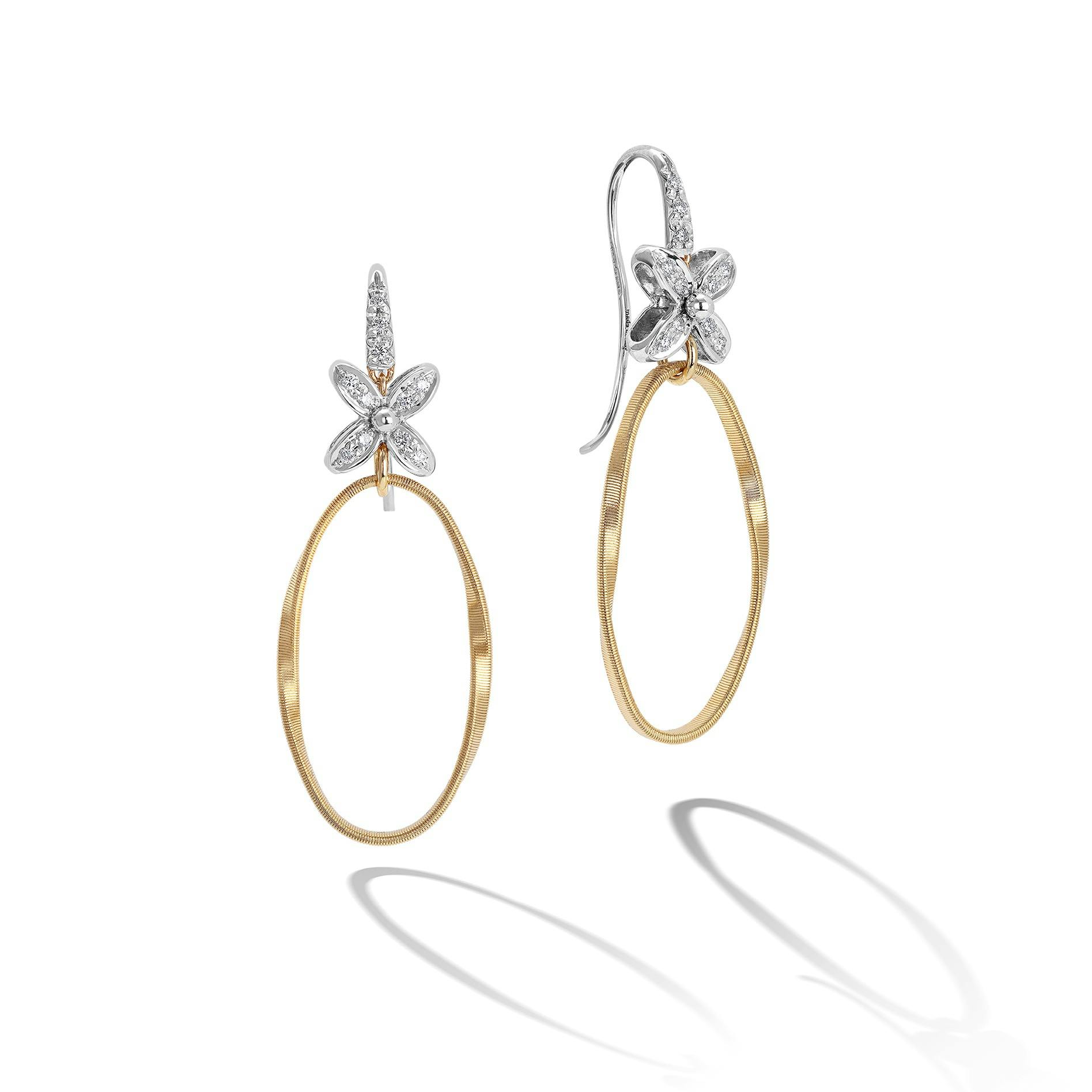 Marco Bicego Marrakech Onde Collection 18K Yellow and White Gold French Hook Earrings with Diamond Flowers 0