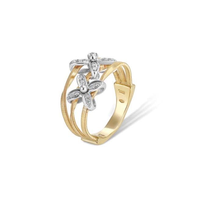 Marco Bicego Marrakech Onde Collection 18K Yellow and White Gold Ring with Two Diamond Flowers 0