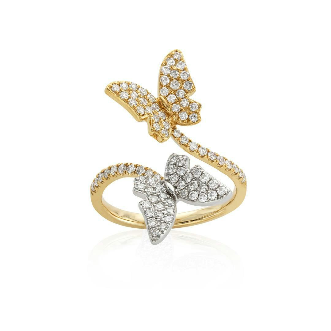 14k White Gold and Yellow Gold Butterfly Bypass Ring