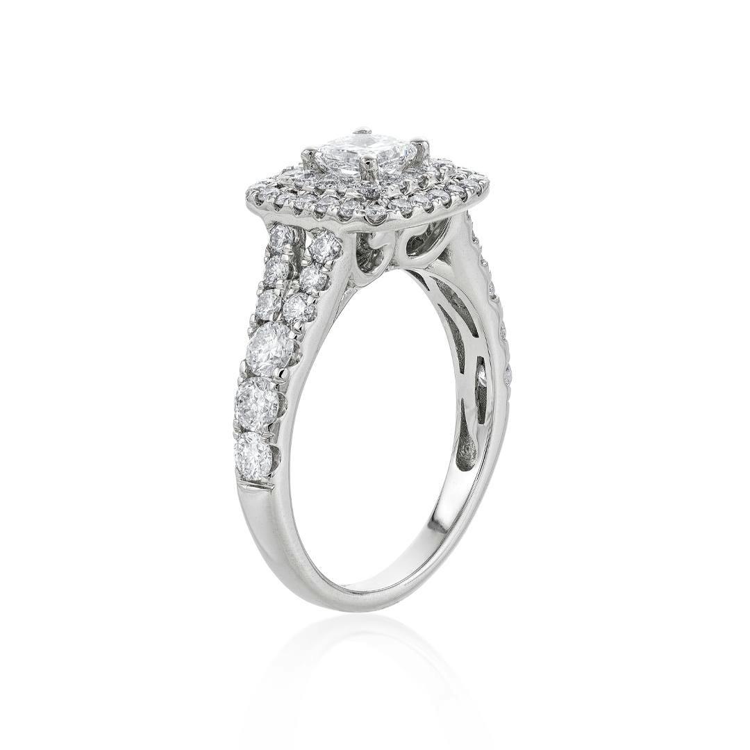 2.03 CTW Princess Cut Diamond Bridal Ring Set with Double Pave Halo 2