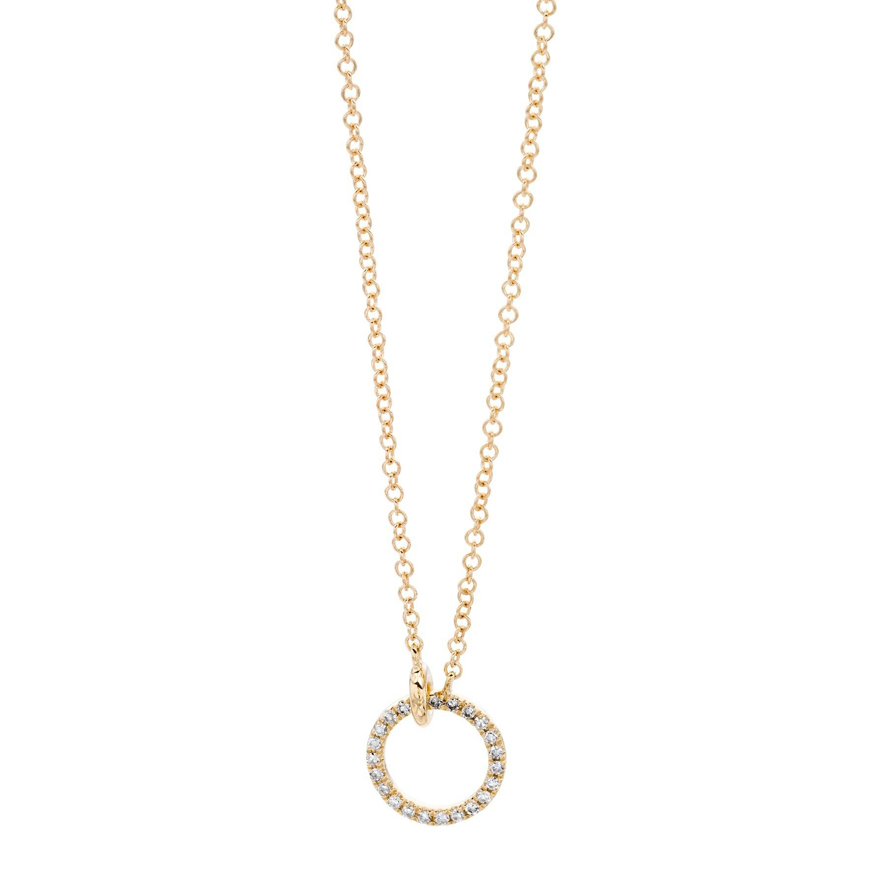 Yellow Gold Pave Diamond Open Circle Necklace