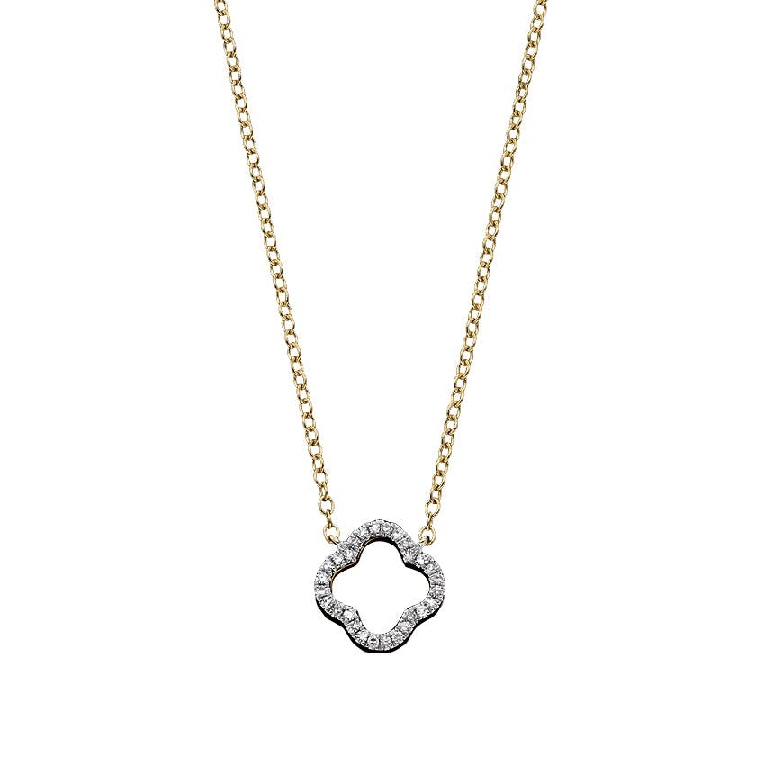 Yellow Gold & Diamond Open Clover Necklace