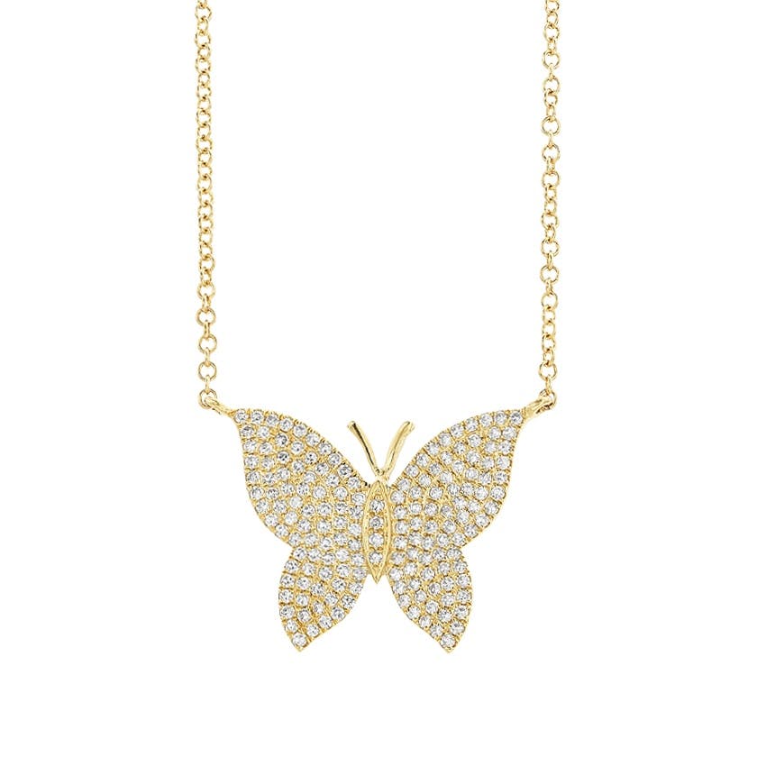 Yellow Gold 0.36 CTW Butterfly Pendant Necklace 0