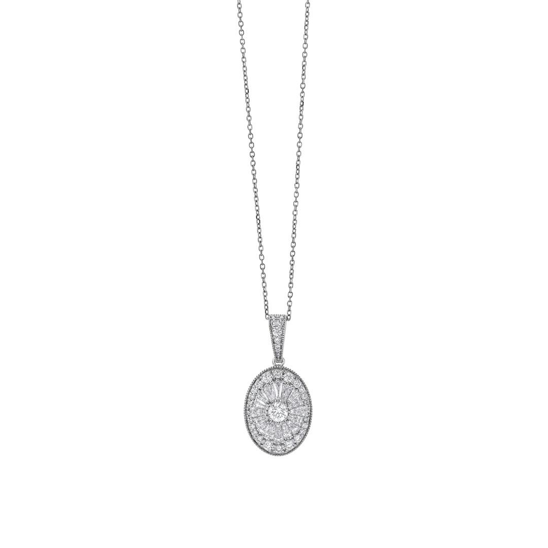 Oval Shaped Ballerina Style Diamond Pendant Necklace 0