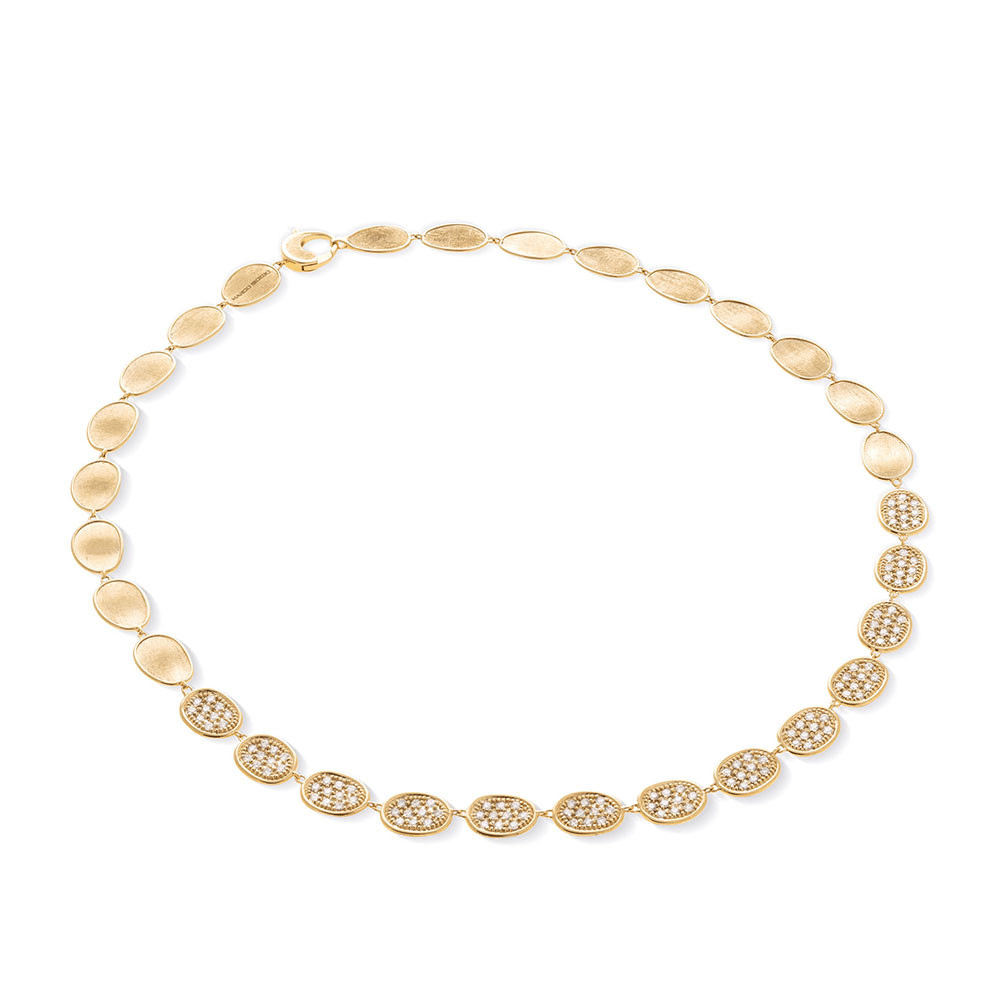 Marco Bicego Lunaria Collection 18K Yellow Gold and Diamond Pave Link Collar Necklace 0