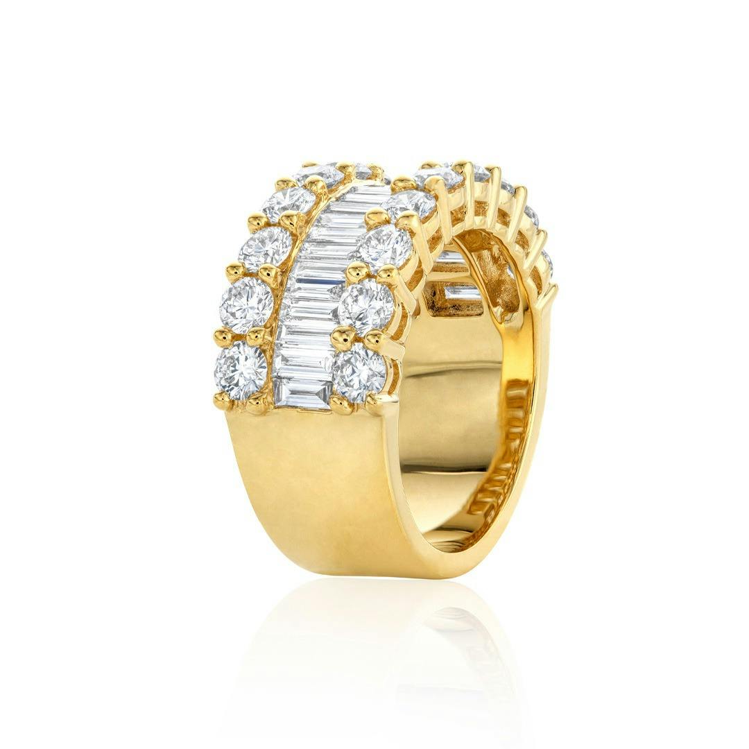 Yellow Gold Wide Round and Baguette Diamond Band 1