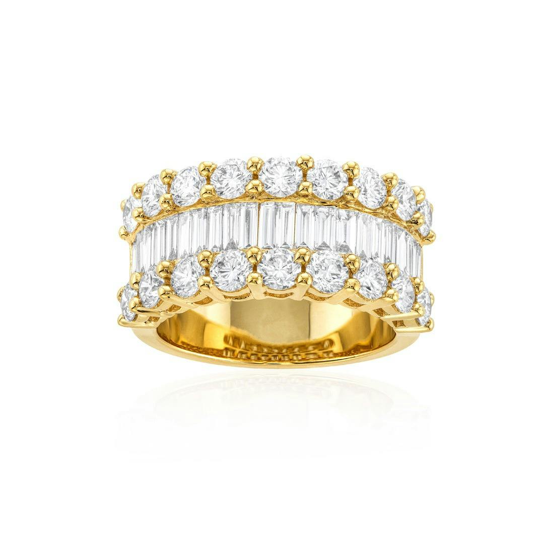 Yellow Gold Wide Round and Baguette Diamond Band 0