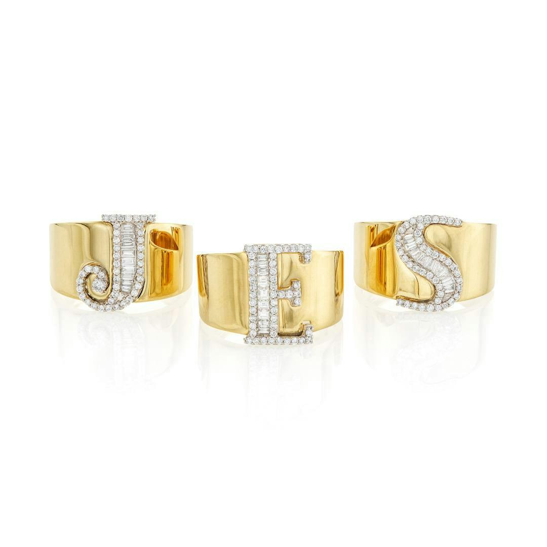 Yellow Gold Ring with Diamond Initial
