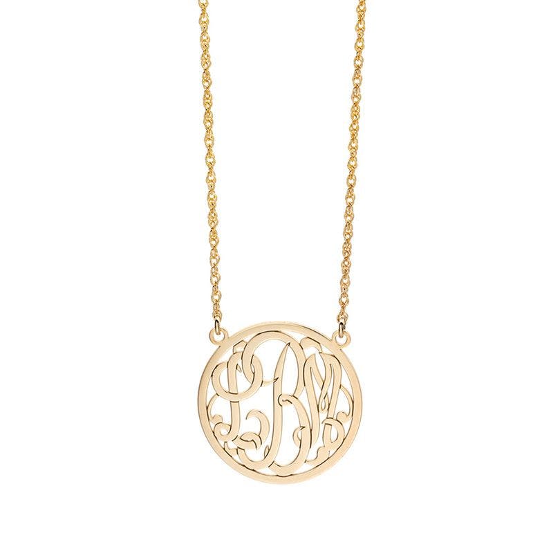 25mm Gold Circle Monogram Pendant Necklace 0