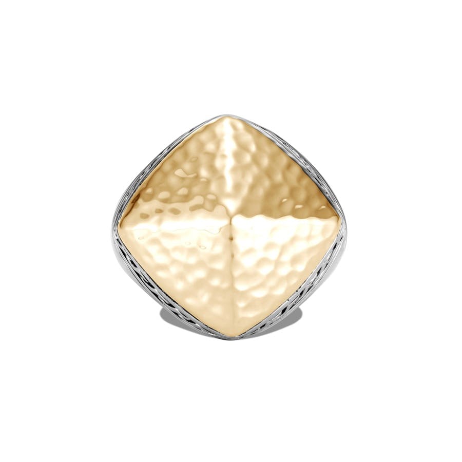 John Hardy Classic Chain Sugarloaf Ring in Silver, Hammered 18 Karat Gold