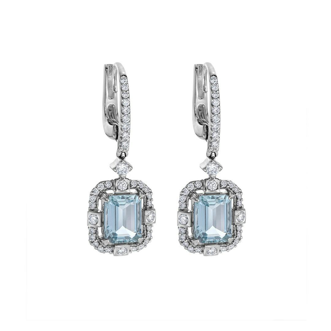 3.06 CTW Aquamarine and Diamond Dangle Earrings 0
