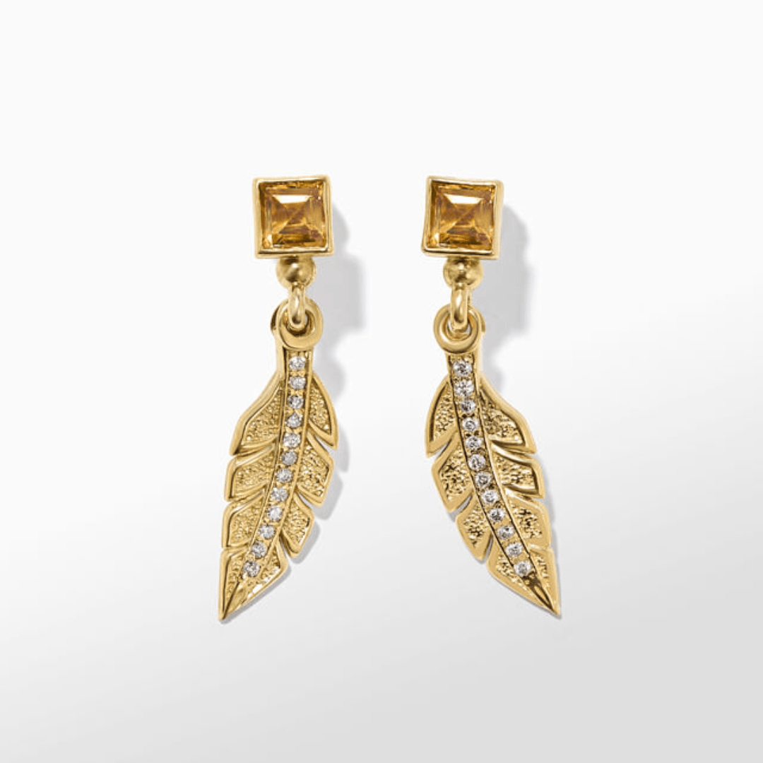 Konstantino Alexandria Collection Gold Falcoon Feather Earrings