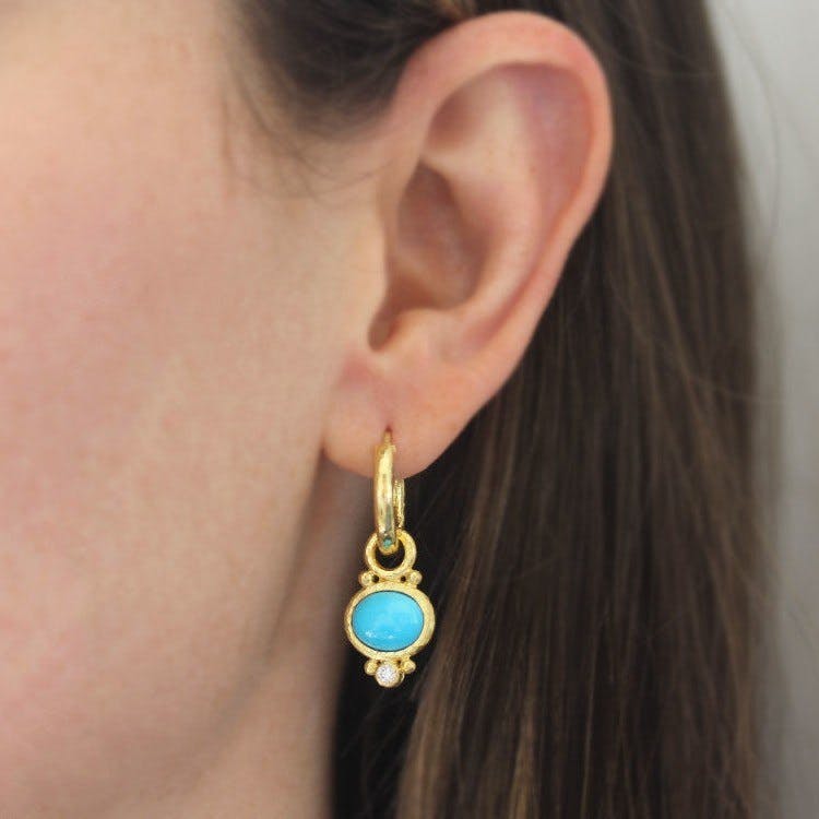 Elizabeth Locke Oval Turquoise and Diamond Earring Charms 1
