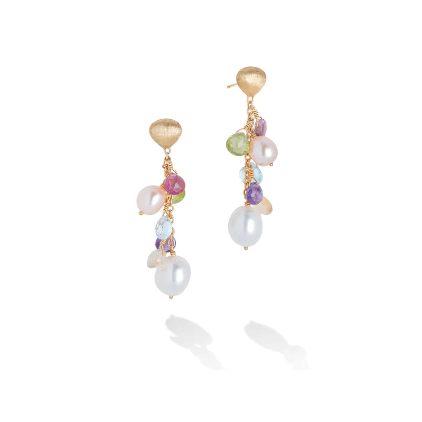 Marco Bicego Paradise Collection 18K Yellow Gold Mixed Gemstone and Pearl Short Drop Earrings 0