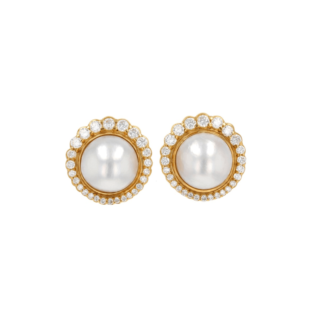 Estate Collection Mabe Pearl and Diamond Clip Earrings