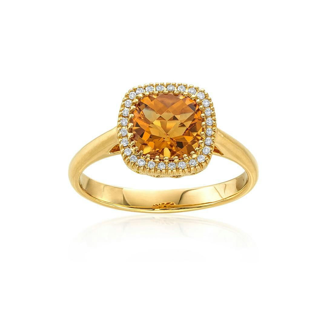 Cushion Citrine and Diamond Ring in Yellow Gold 0