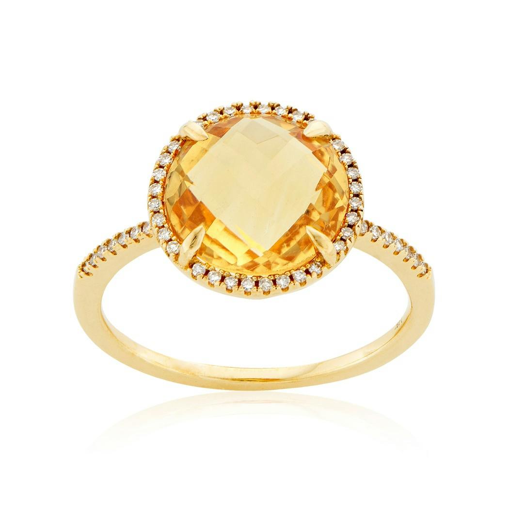 Round Citrine and Diamond Ring in Yellow Gold 0