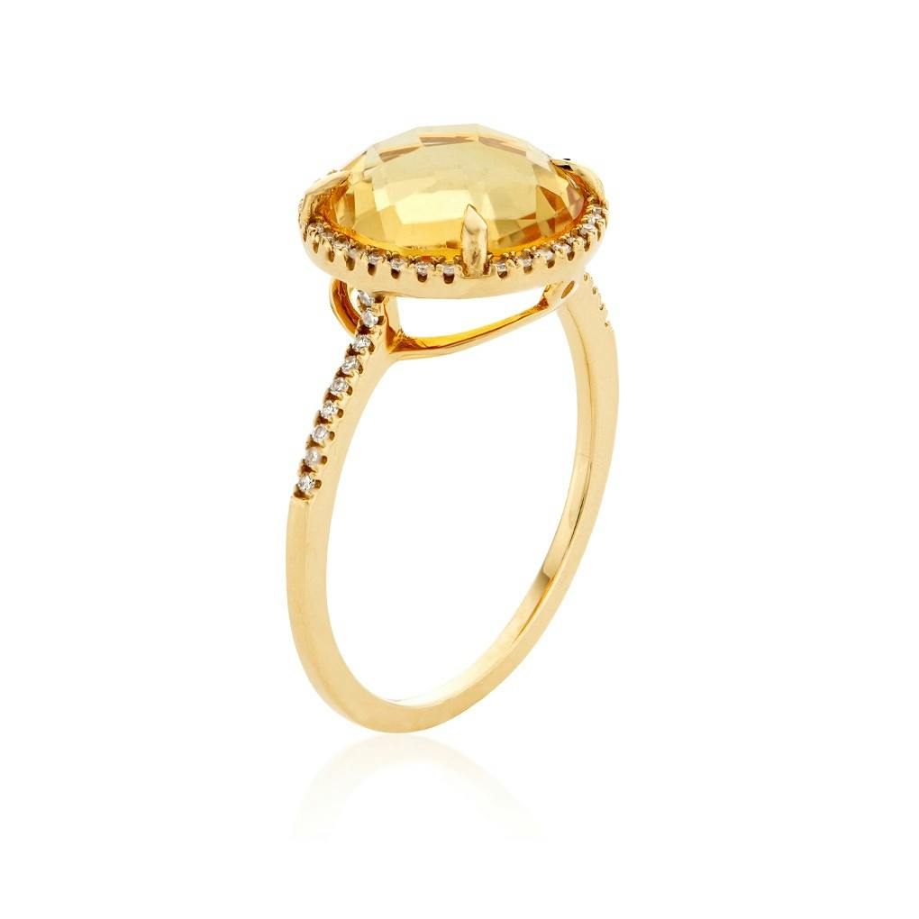 Round Citrine and Diamond Ring in Yellow Gold 1