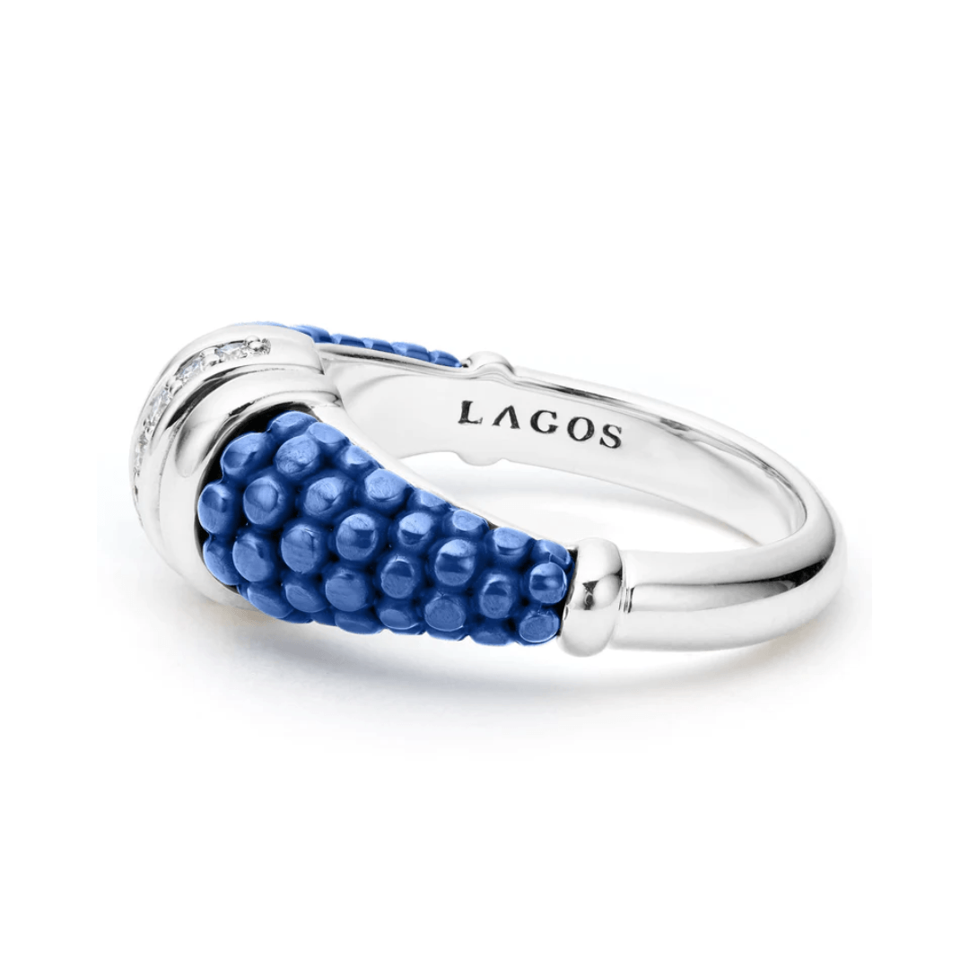 Lagos Blue Caviar Ceramic Diamond Stacking Ring 2