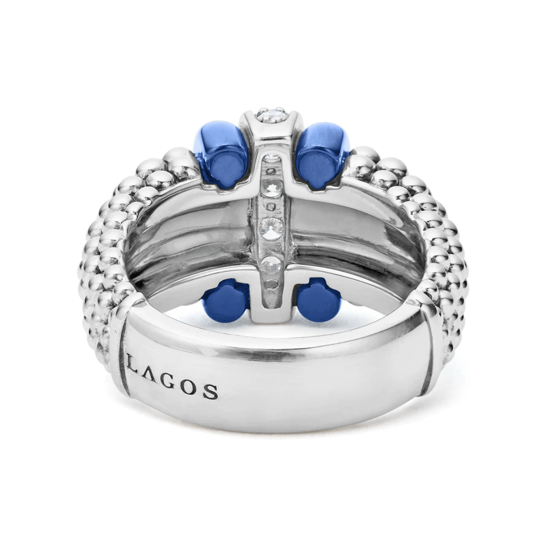 Lagos Blue Caviar Ceramic Caviar Beaded Diamond Ring 2