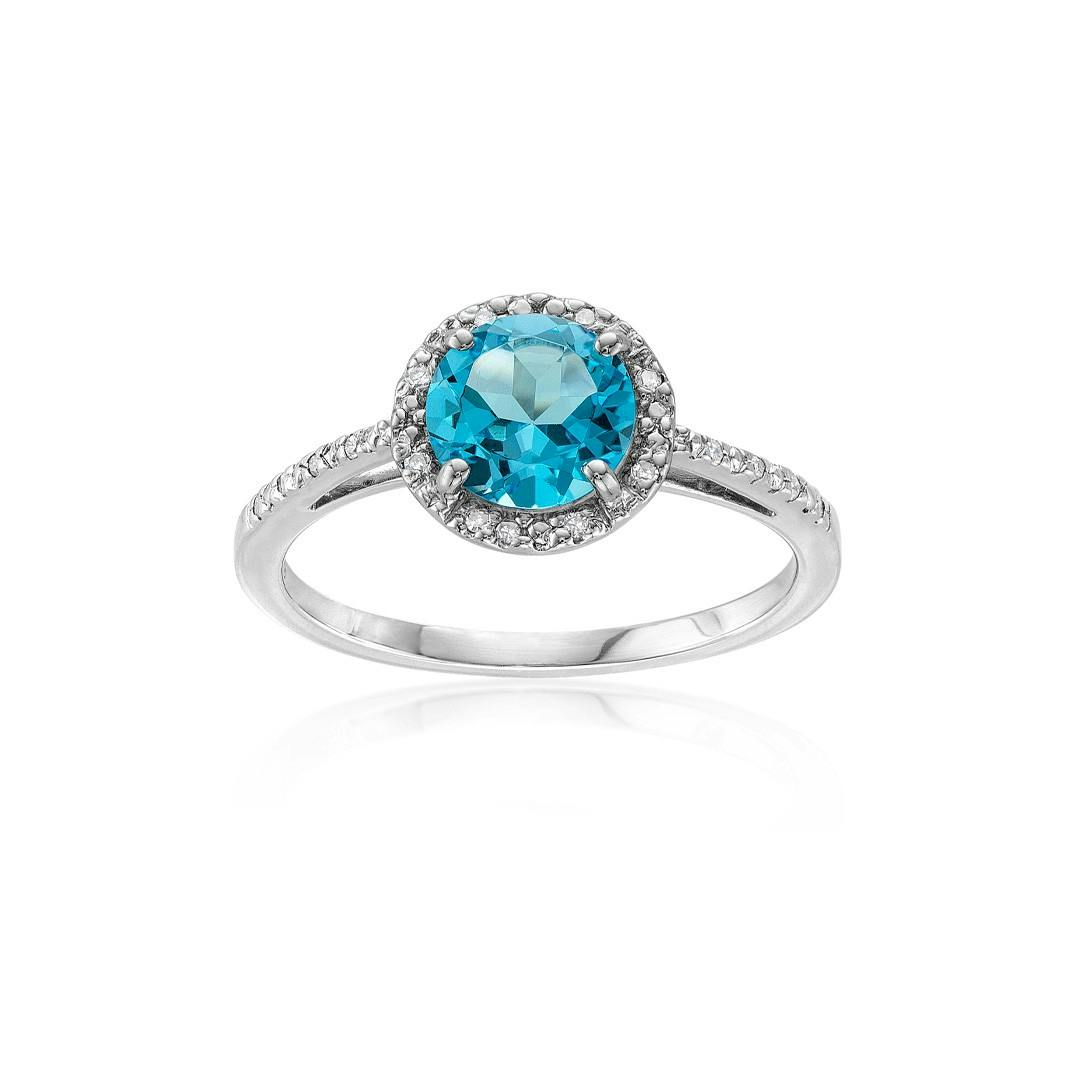Sterling Silver Blue Topaz & Diamond Ring 0