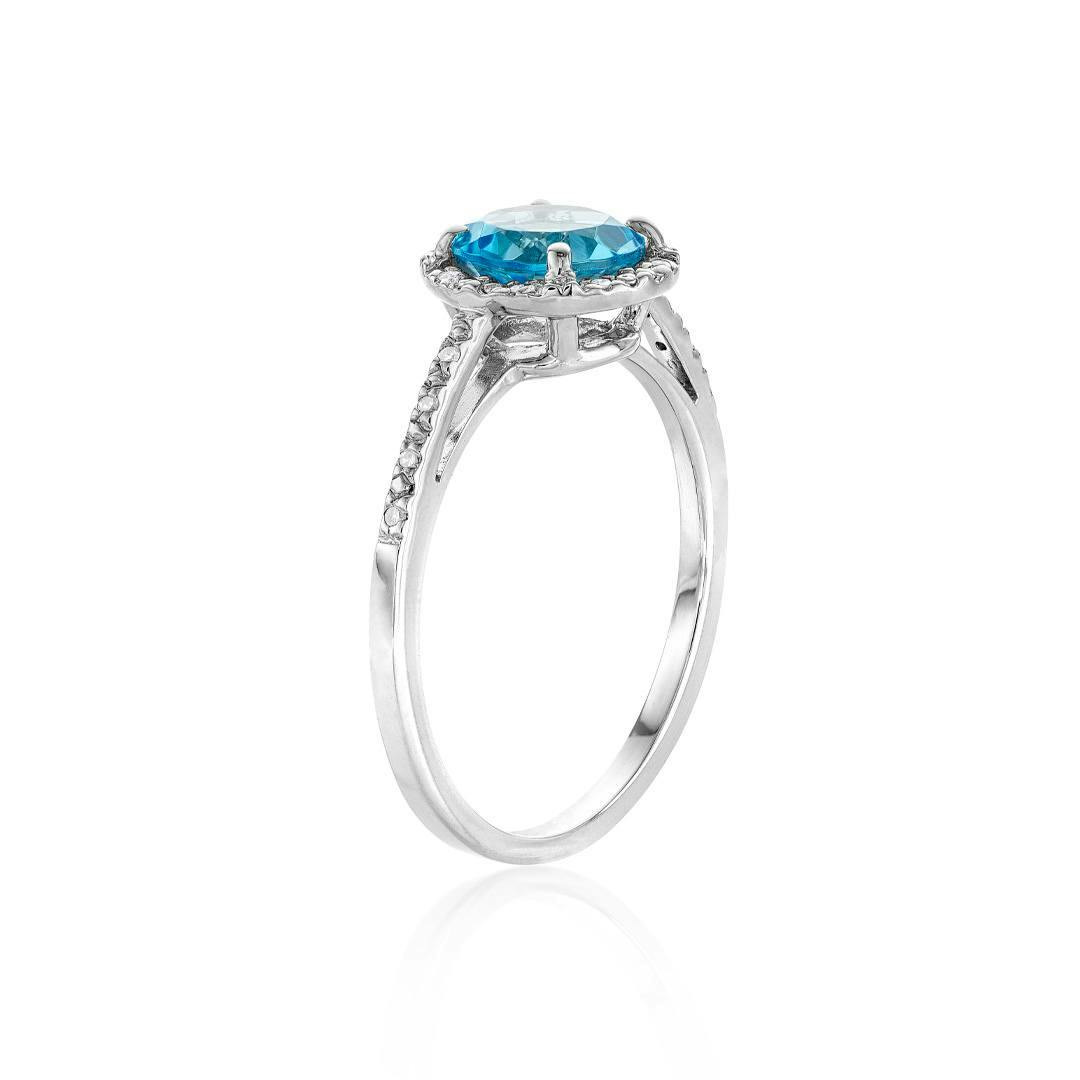 Sterling Silver Blue Topaz & Diamond Ring 1
