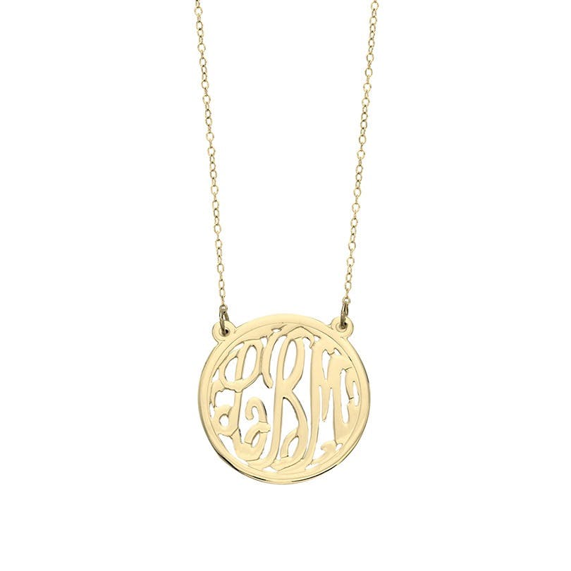 25mm Gold Plated Circle Monogram Pendant Necklace 0