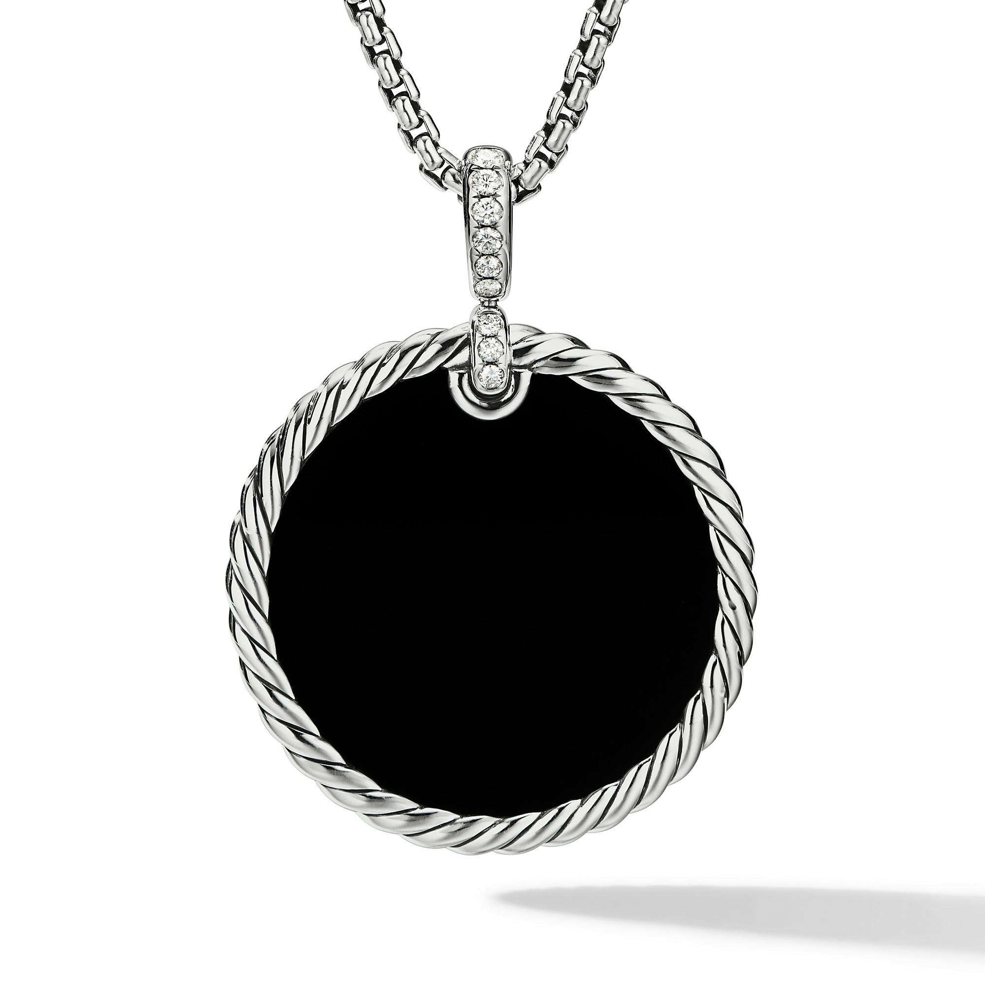 David Yurman DY Elements Disc Pendant with Black Onyx and Mother of Pearl and Pave Diamonds