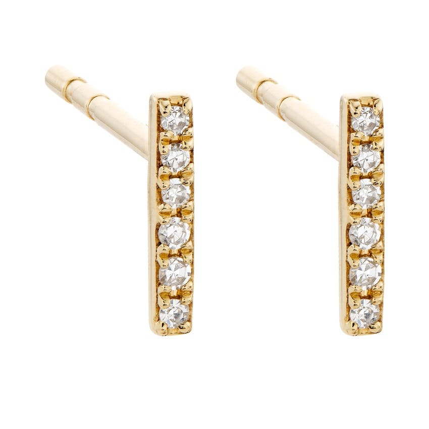 White Gold Round Diamond Bar Post Earrings