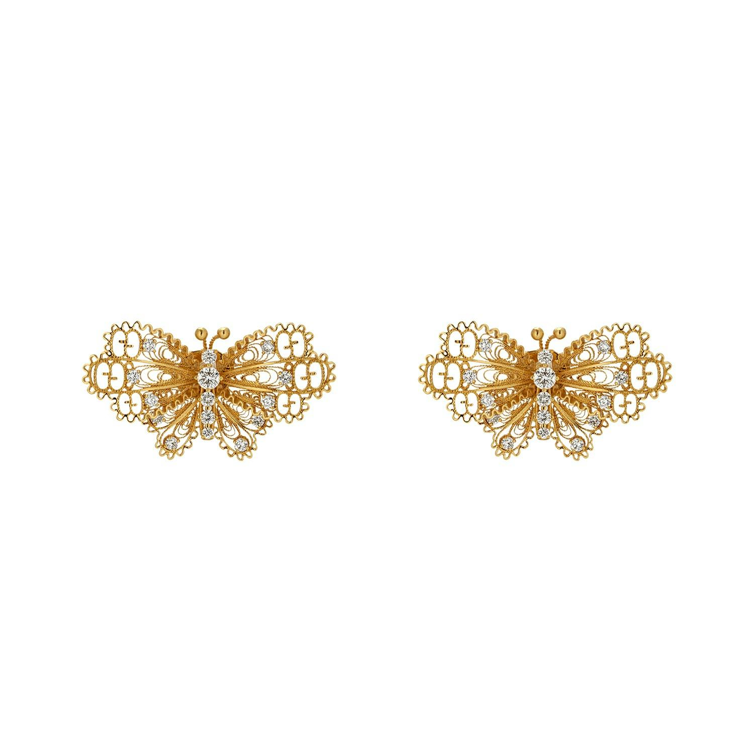 Gucci Yellow Gold & Diamond Butterfly Post Earrings