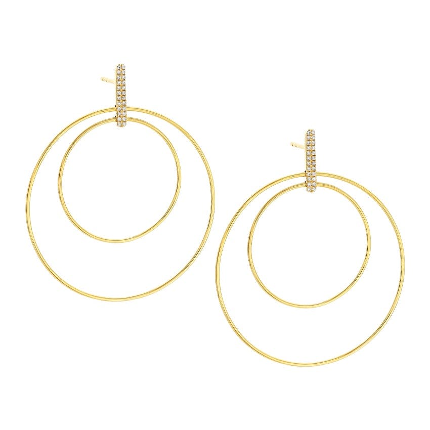 Yellow Gold & Diamond Accented Double Circle Drop Earings