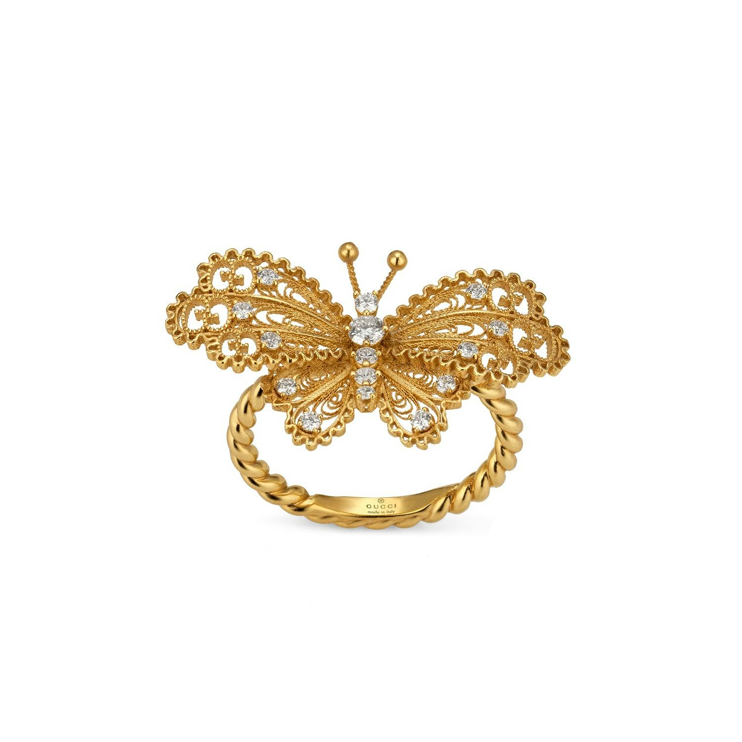 Gucci Yellow Gold & Diamond Butterfly Ring