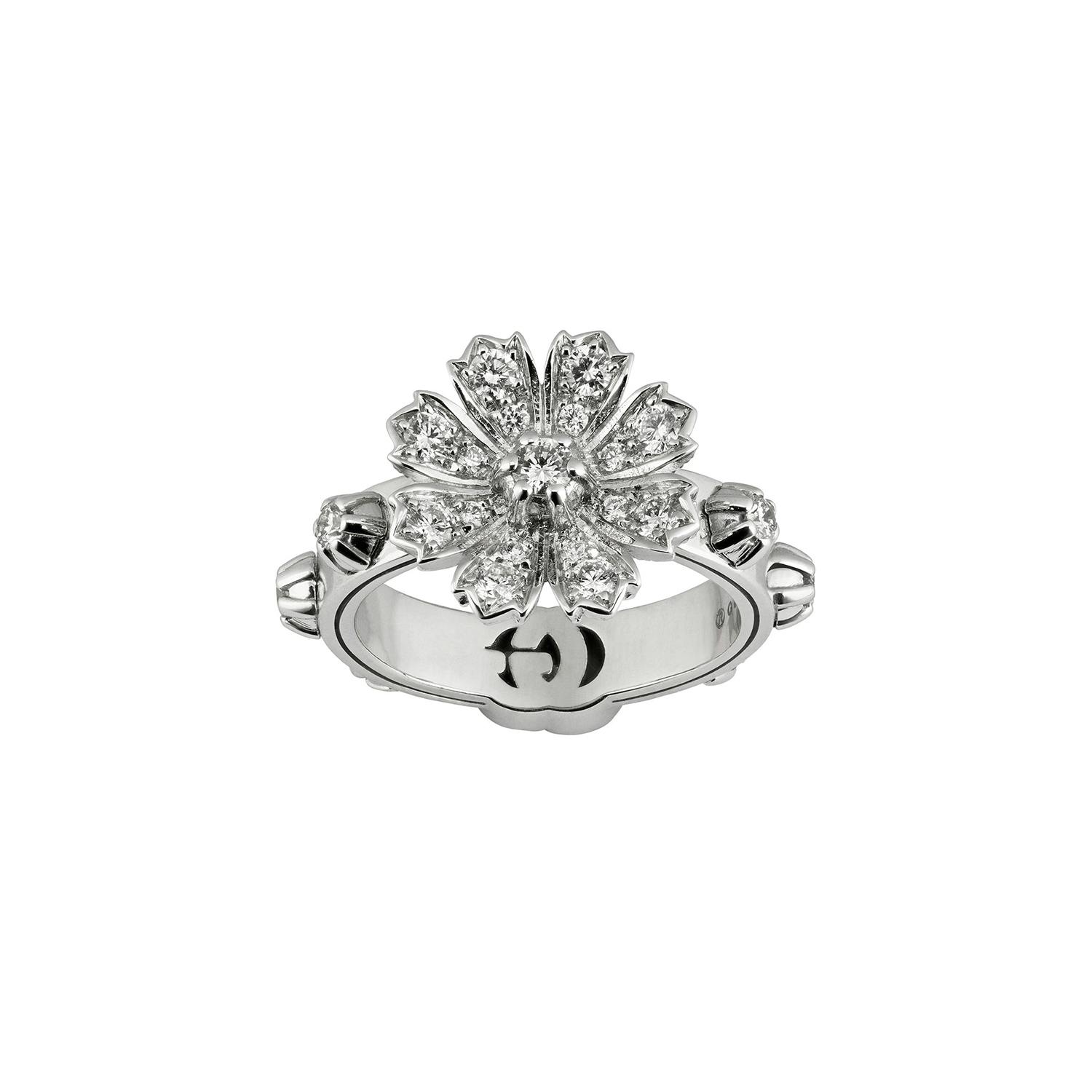 Gucci White Gold & Diamond Flower Ring