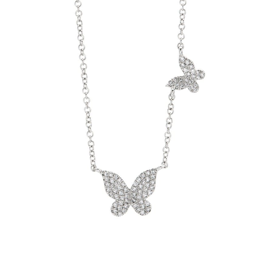 White Gold & Diamond Double Butterfly Pendant Necklace