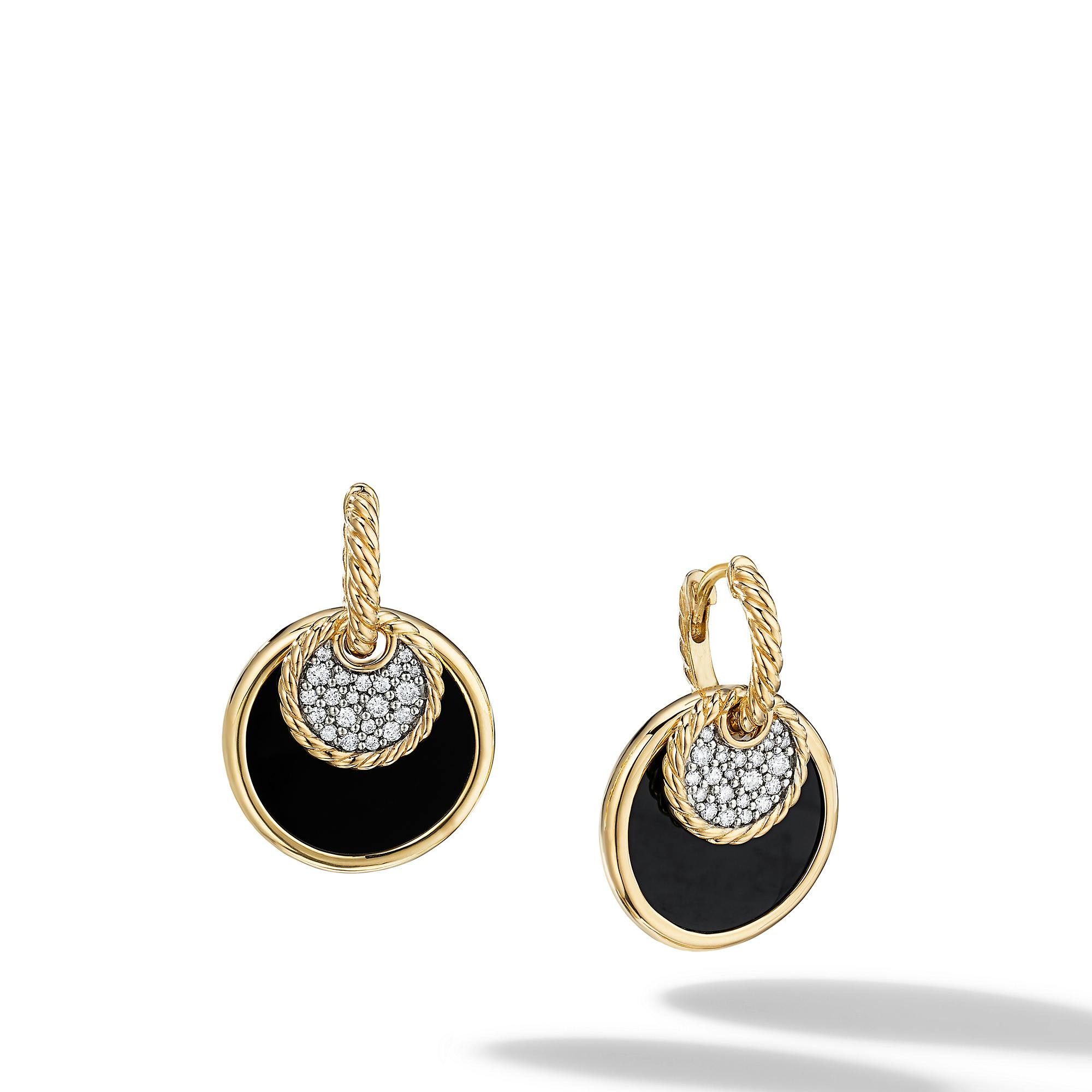 David Yurman DY Elements Convertible Drop Earrings in 18K Yellow Gold with Black Onyx and Mother of Pearl and Pave Diamonds