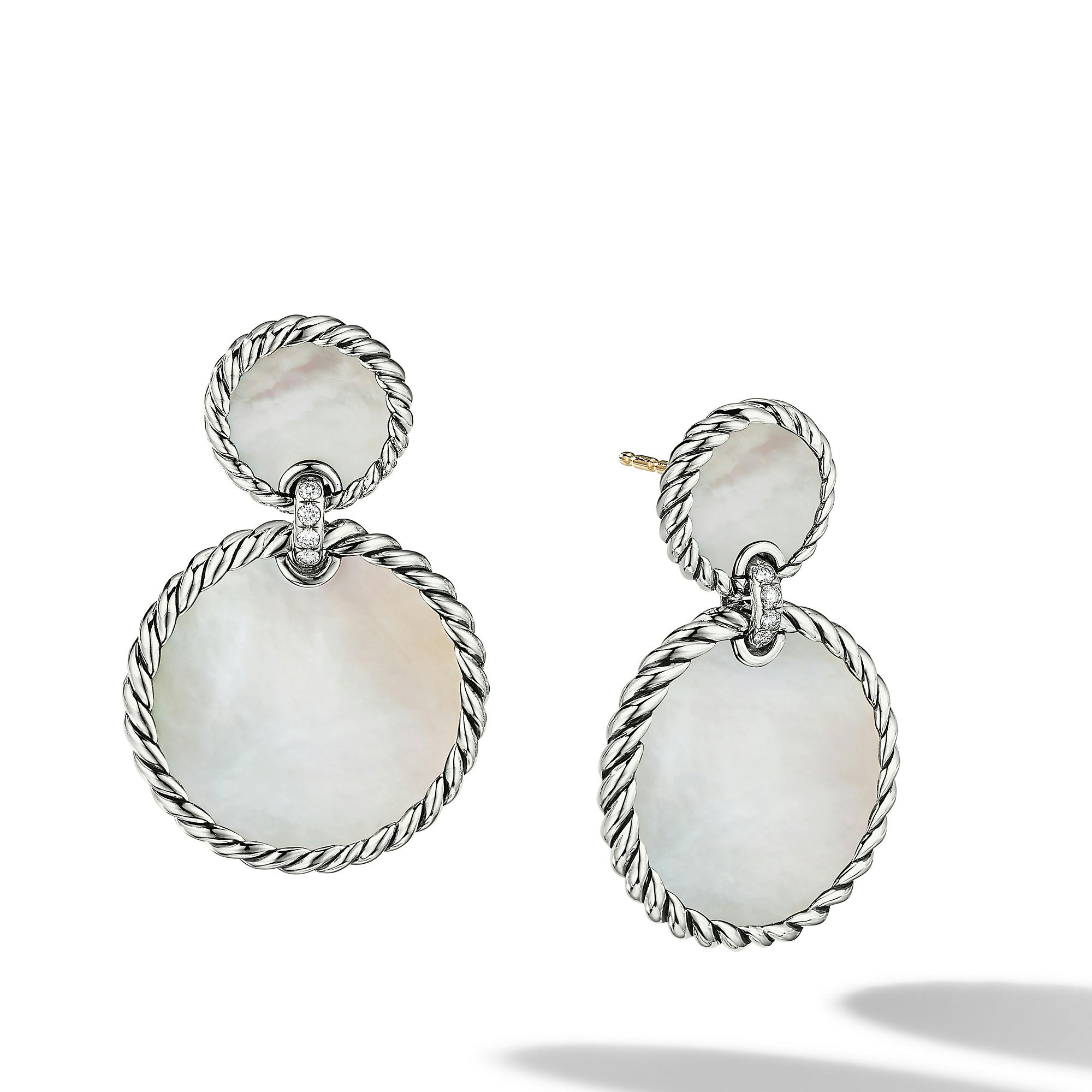 David Yurman DY Elements Double Drop Earrings with Mother of Pearl and Pave Diamonds