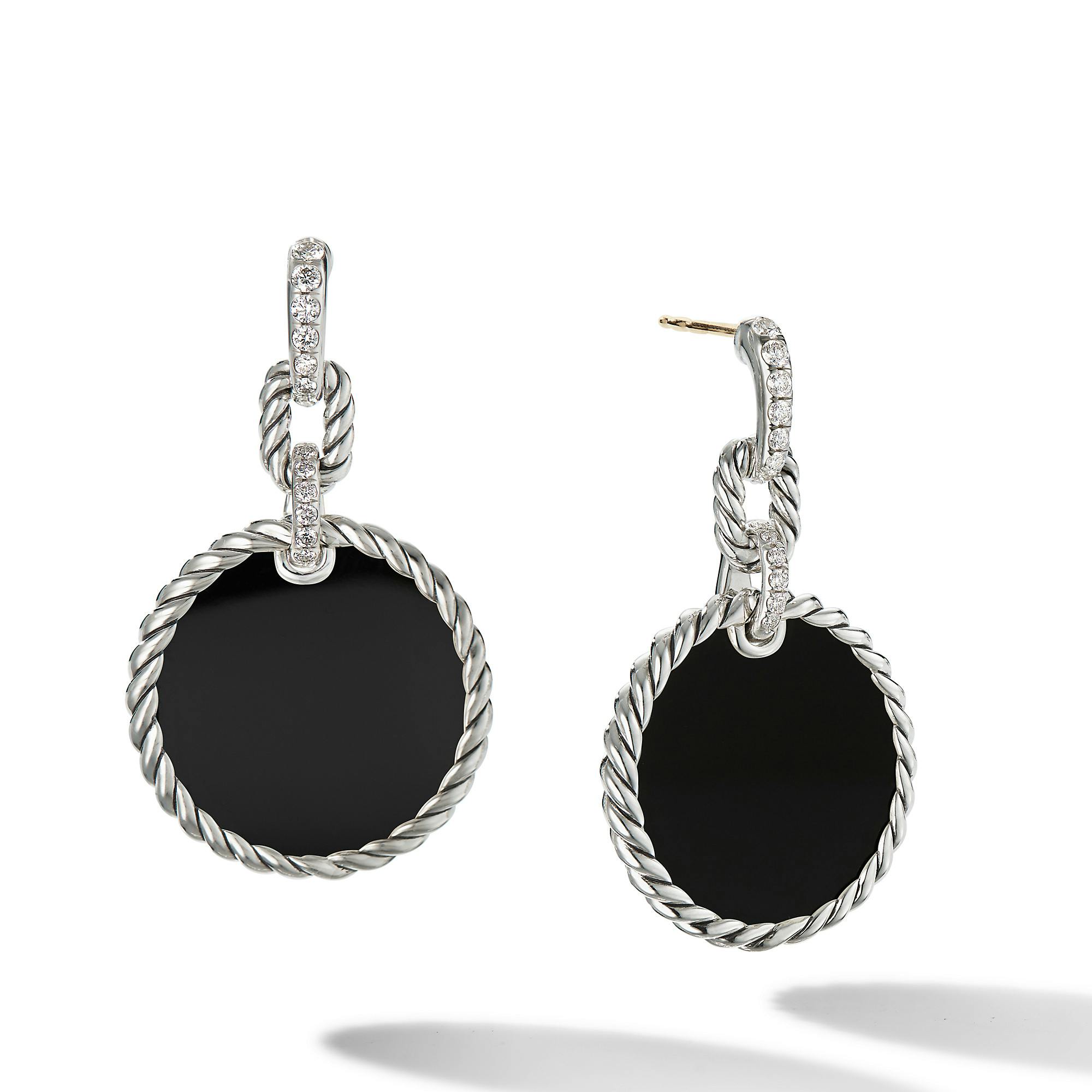 David Yurman DY Elements Drop Earrings with Black Onyx and Pave Diamonds