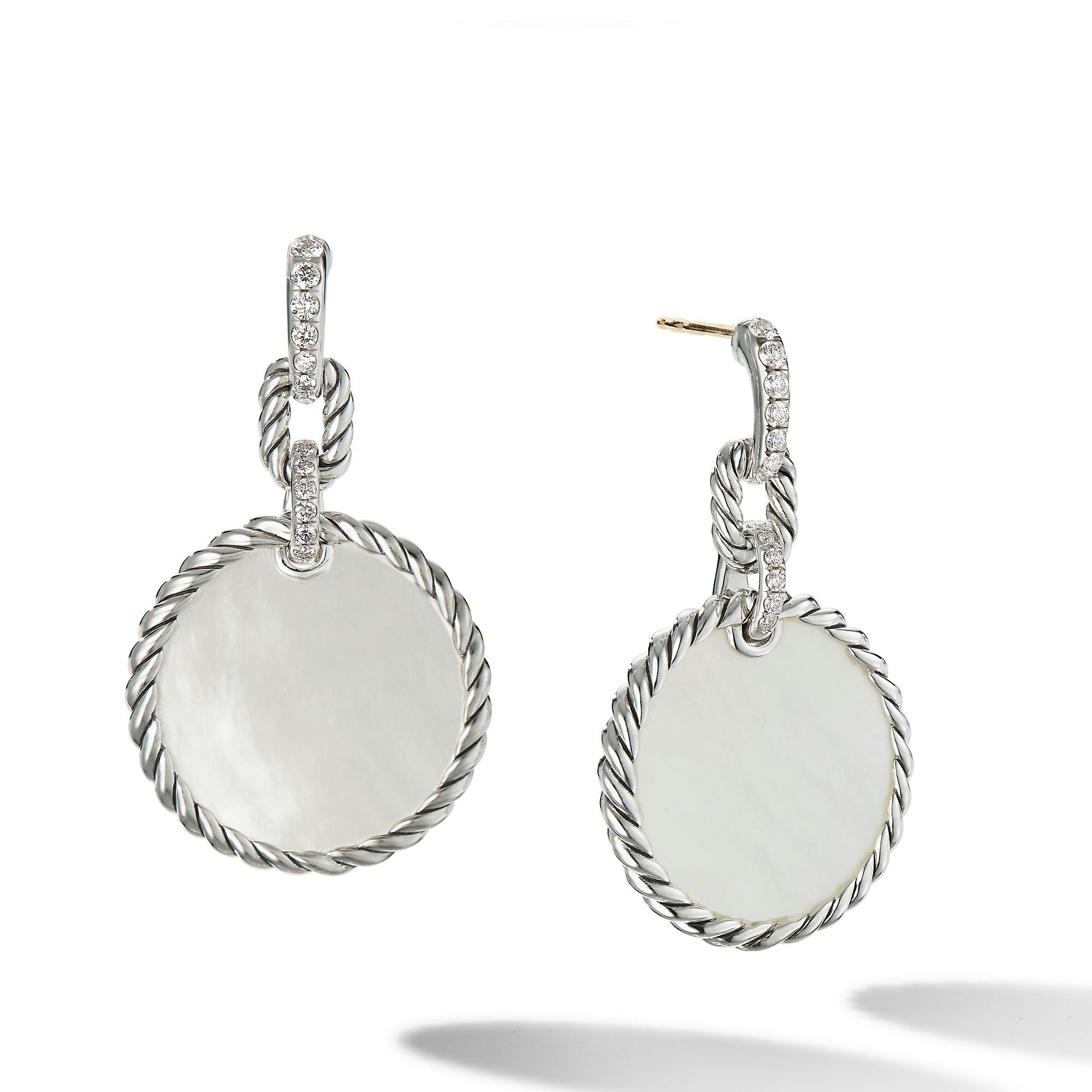 David Yurman DY Elements Drop Earrings with Mother of Pearl and Pave Diamonds
