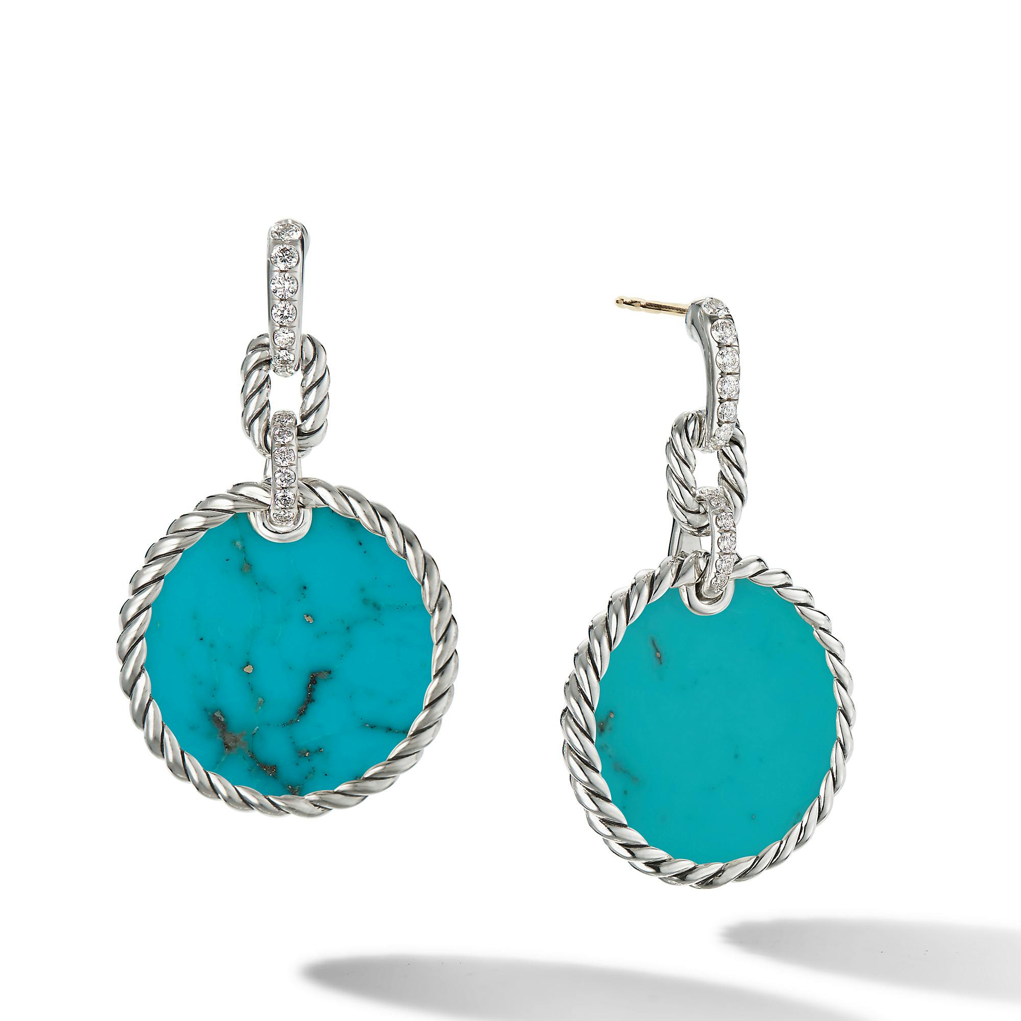 David Yurman DY Elements Drop Earrings with Turquoise and Pave Diamonds