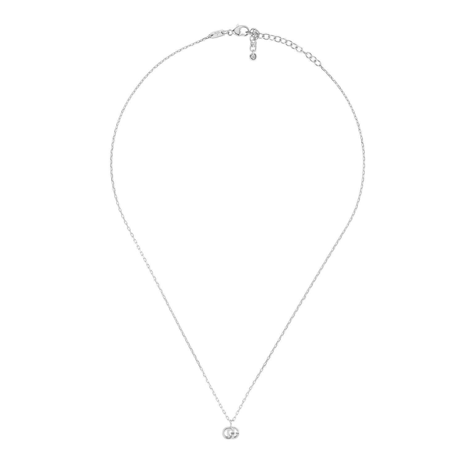 Gucci White Gold Running GG Pendant Necklace