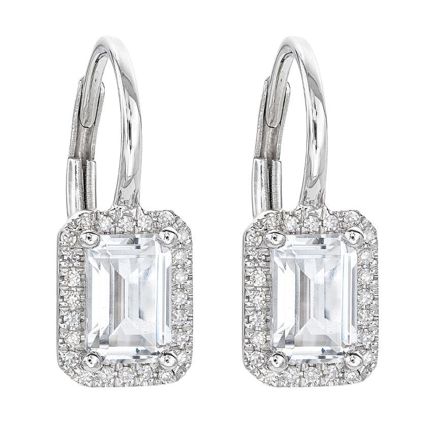 White Gold 1.39 Carat White Topaz & Diamond Halo Earrings