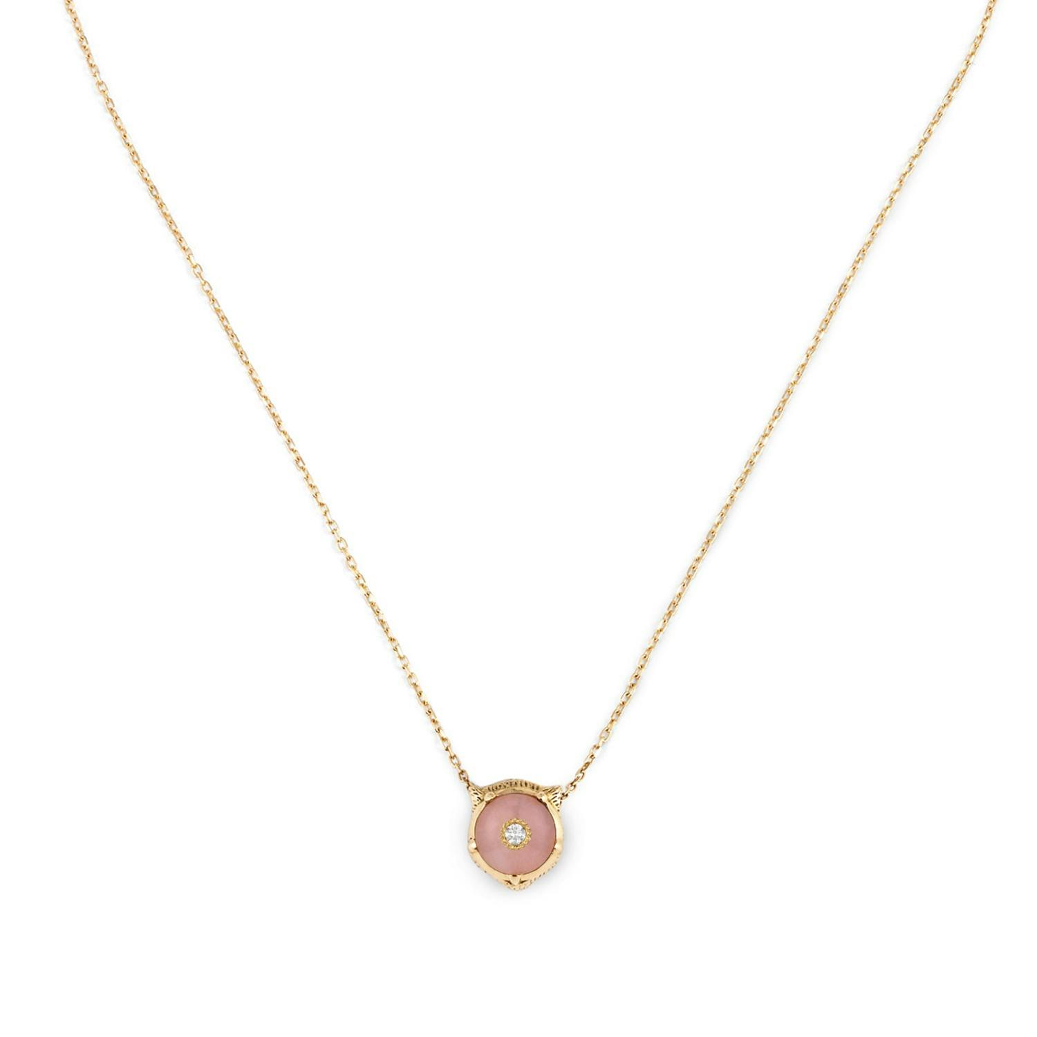 Gucci Yellow Gold, Pink Opal & Diamond Pendant Necklace