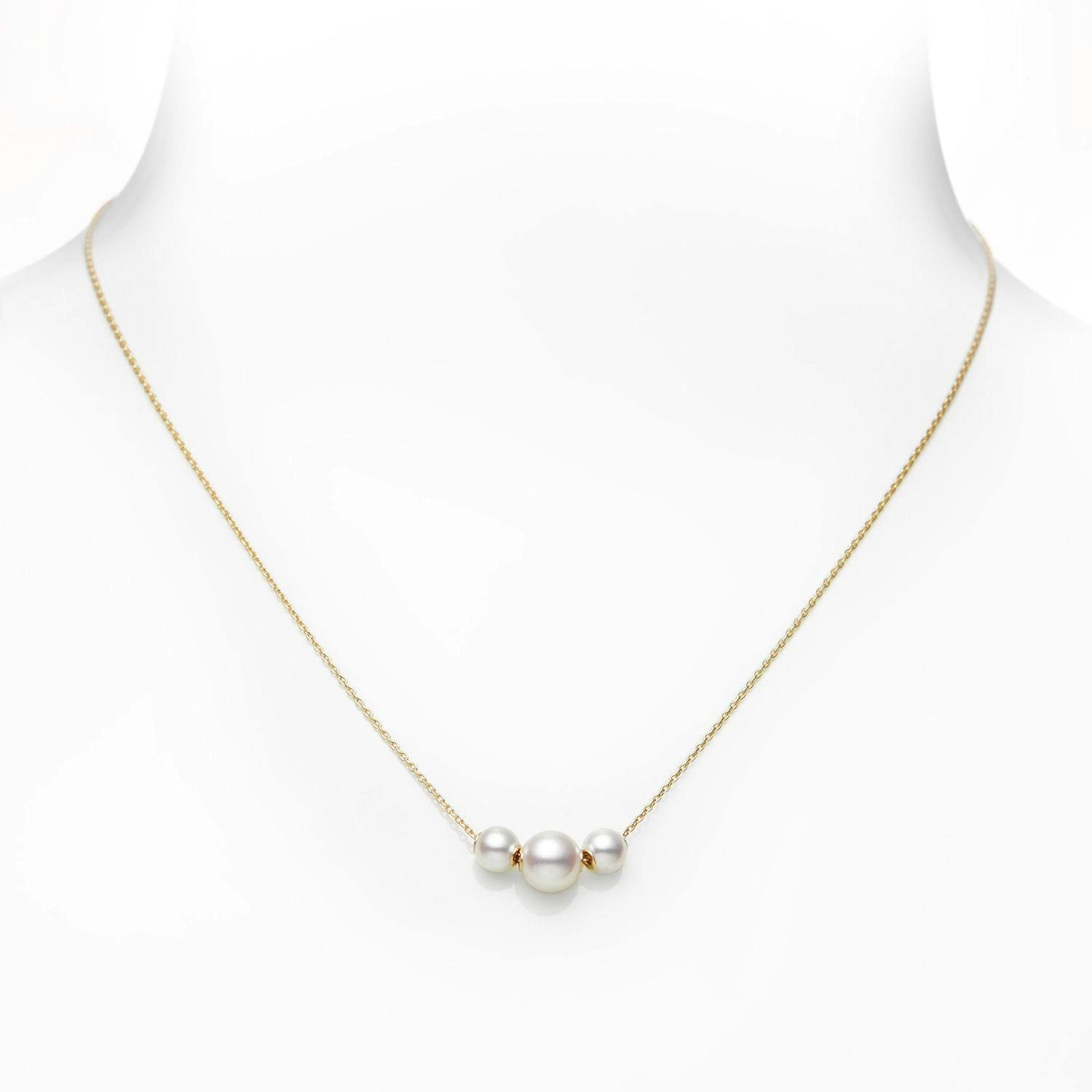 Mikimoto Yellow Gold & Three Pearl Sliding Necklace