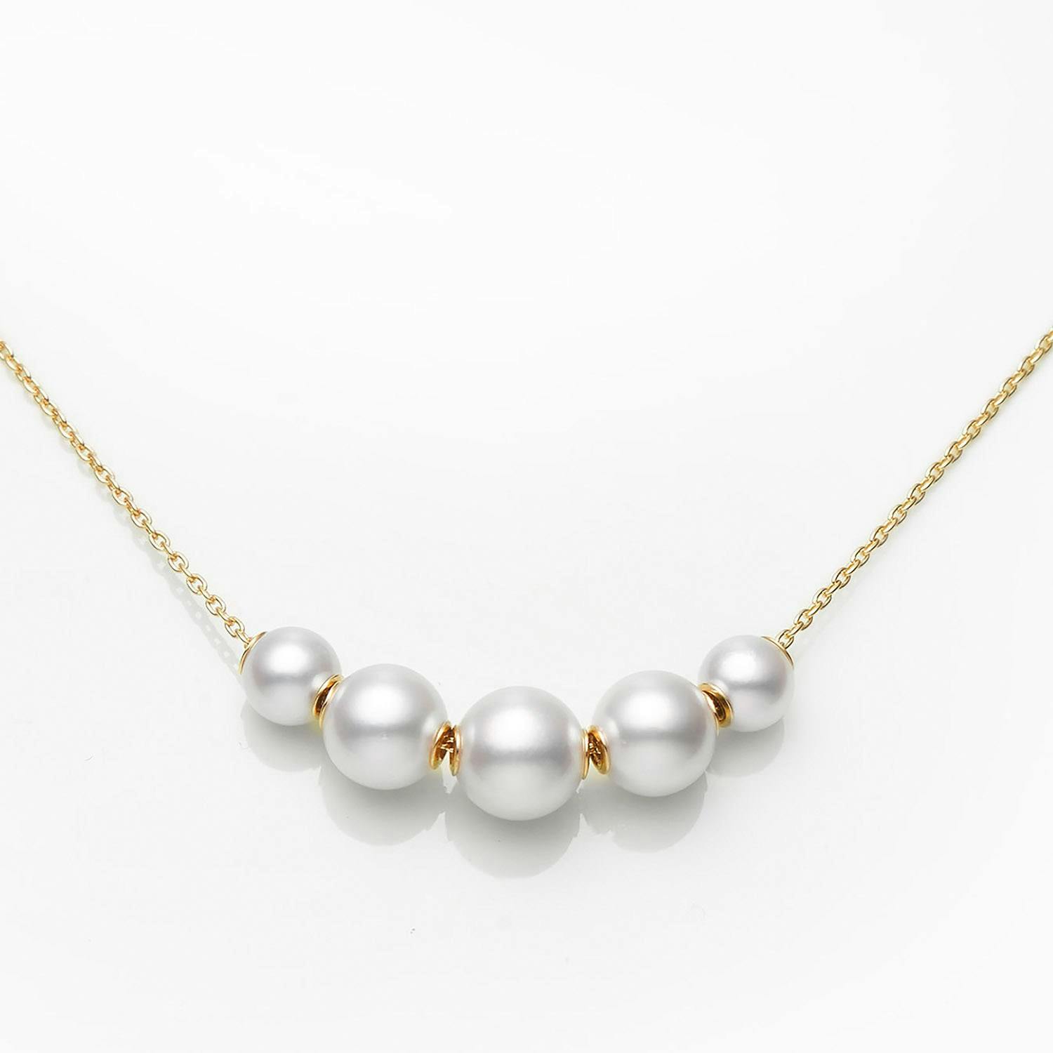 Mikimoto Yellow Gold & Five Pearl Sliding Necklace
