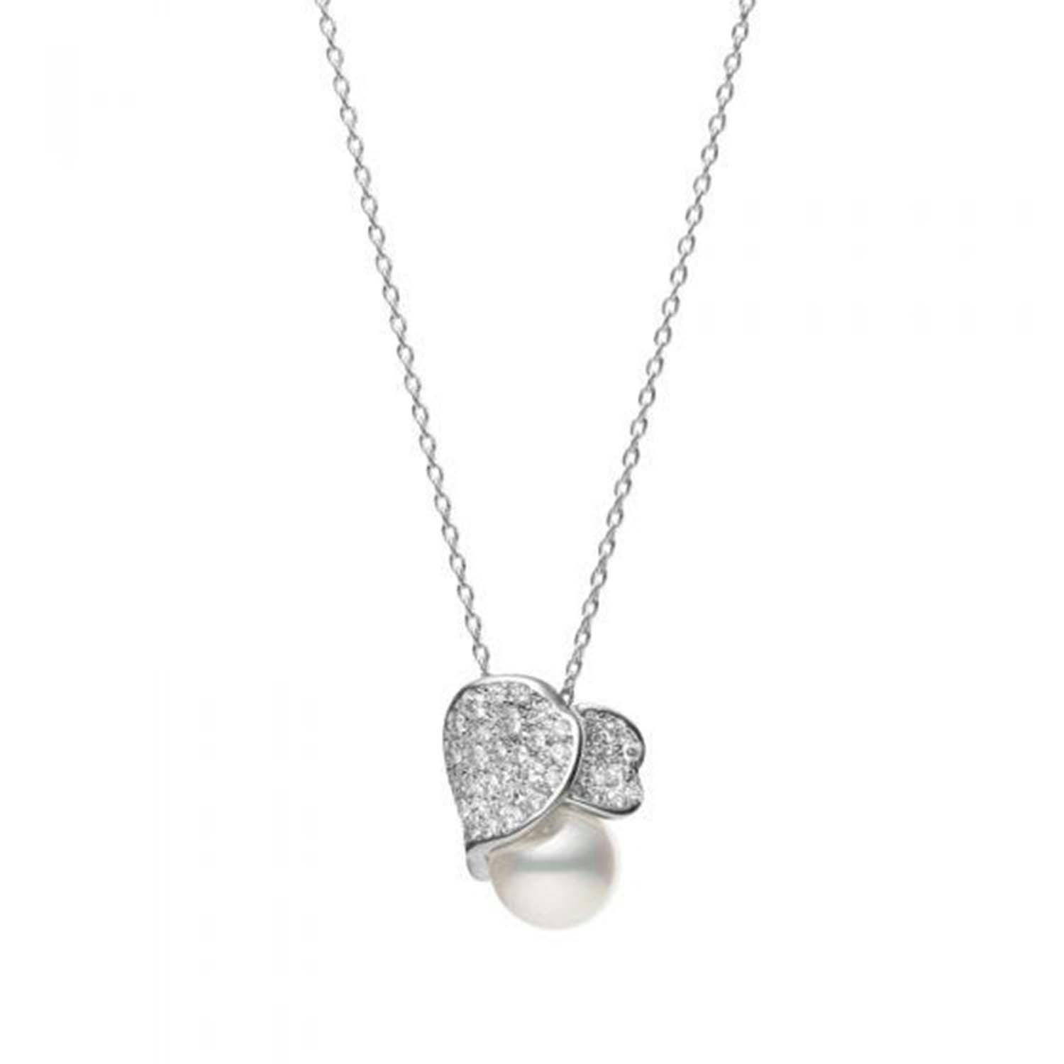 Mikimoto Pearl & Diamond Petal Pendant Necklace